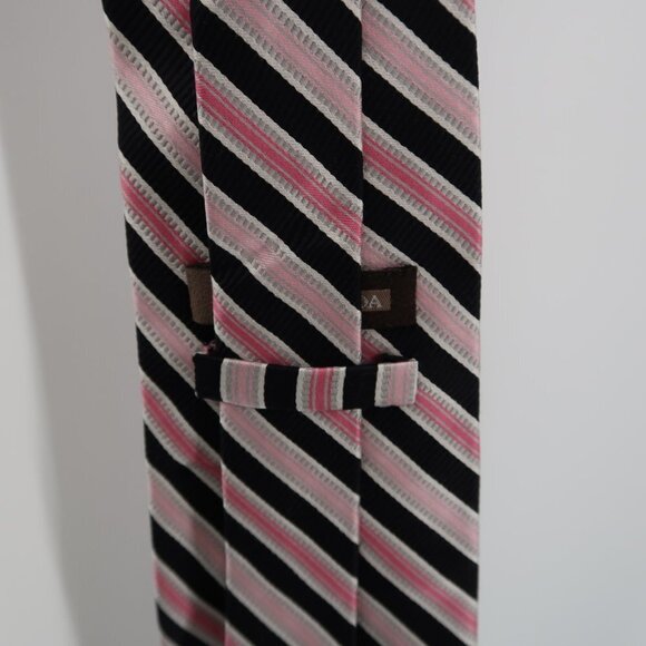 Campia Moda Men's Pink Blue Striped Tie 100% Silk - Picture 6 of 8